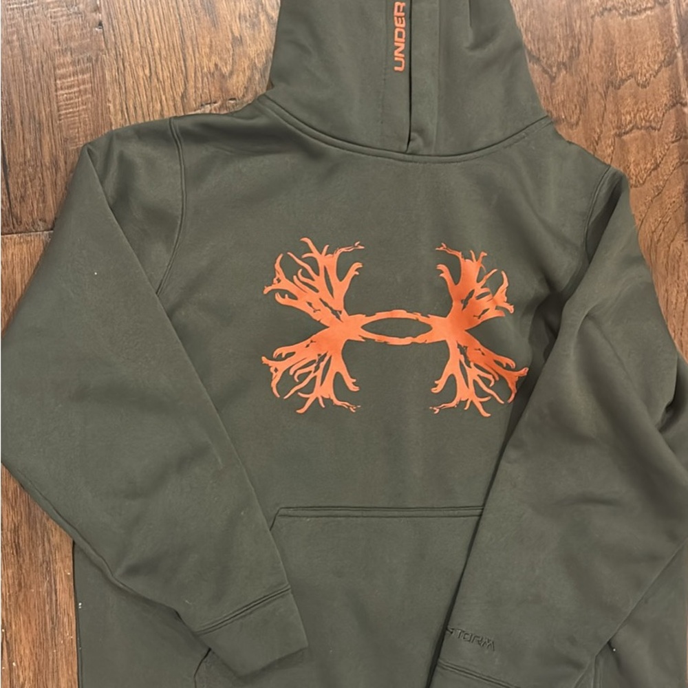 Under Armour Olive Hoodie with Vibrant Orange Logo